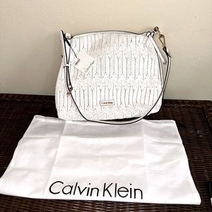 Calvin Klein White Ruched Ribbon Tote NEW WITH TAG & DUST BAG